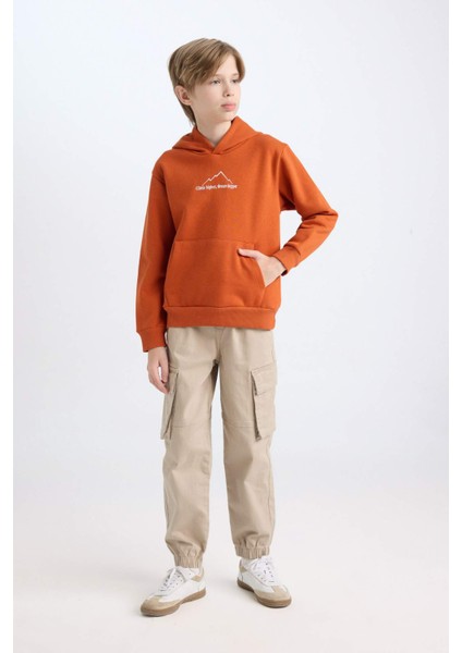 Erkek Çocuk Kapüşonlu Sırt Baskılı Nakışlı Sweatshirt D3056A824WN