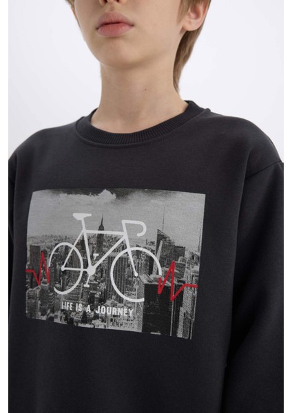 Erkek Çocuk Bisiklet Yaka Baskılı Sweatshirt D3038A824WN