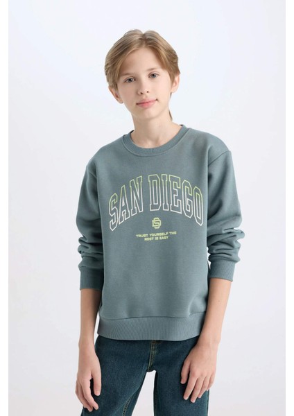 Erkek Çocuk Bisiklet Yaka Baskılı Sweatshirt D3031A824WN