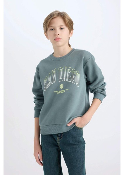 Erkek Çocuk Bisiklet Yaka Baskılı Sweatshirt D3031A824WN