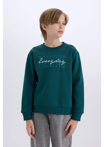 Erkek Çocuk Bisiklet Yaka Baskılı Sweatshirt D3036A824WN