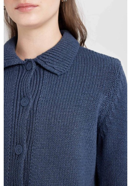 Regular Fit Polo Yaka Basic Düz Düğmeli Triko Hırka D5395AX24AU