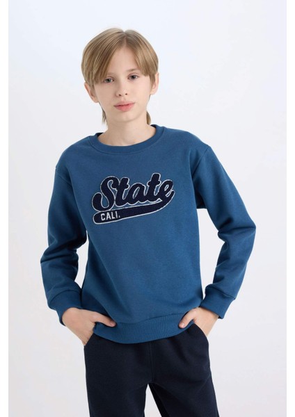 Erkek Çocuk Lacivert Bisiklet Yaka Nakışlı Sweatshirt D3053A824WN