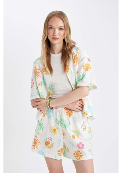 Coool Oversize Geniş Kalıp Desenli Pijama Yaka Kısa Kollu Gömlek D5117AX24HS