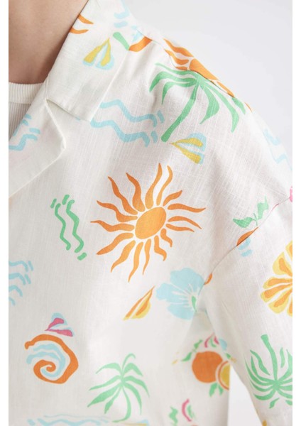 Coool Oversize Geniş Kalıp Desenli Pijama Yaka Kısa Kollu Gömlek D5117AX24HS