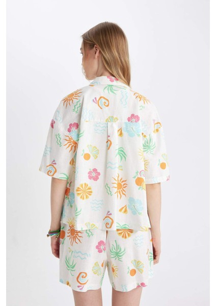 Coool Oversize Geniş Kalıp Desenli Pijama Yaka Kısa Kollu Gömlek D5117AX24HS