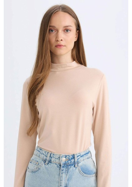 Yarım Balıkçı Yaka Basic Düz Uzun Kollu Tişört D5018AX24AU