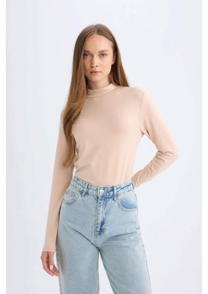 Yarım Balıkçı Yaka Basic Düz Uzun Kollu Tişört D5018AX24AU