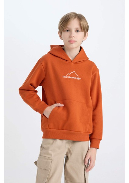Erkek Çocuk Kapüşonlu Sırt Baskılı Nakışlı Sweatshirt D3056A824WN