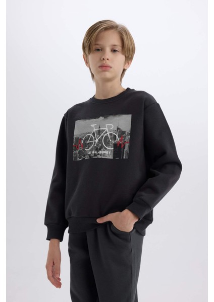 Erkek Çocuk Bisiklet Yaka Baskılı Sweatshirt D3038A824WN