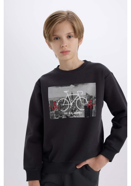 Erkek Çocuk Bisiklet Yaka Baskılı Sweatshirt D3038A824WN