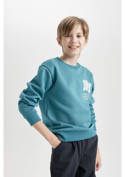 Erkek Çocuk Baskılı Bisiklet Yaka Sweatshirt