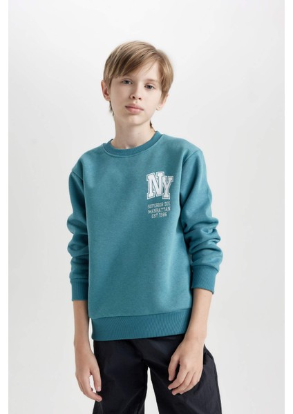 Erkek Çocuk Baskılı Bisiklet Yaka Sweatshirt