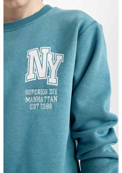 Erkek Çocuk Baskılı Bisiklet Yaka Sweatshirt