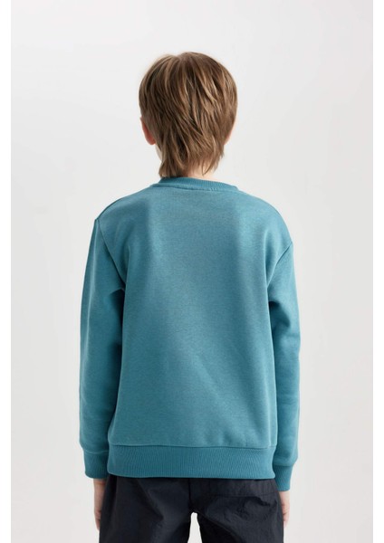 Erkek Çocuk Baskılı Bisiklet Yaka Sweatshirt