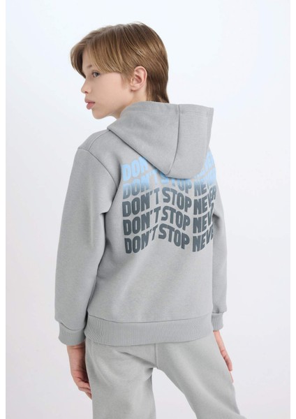 Erkek Çocuk Gri Kapüşonlu Sırt Baskılı Sweatshirt D3049A824WN