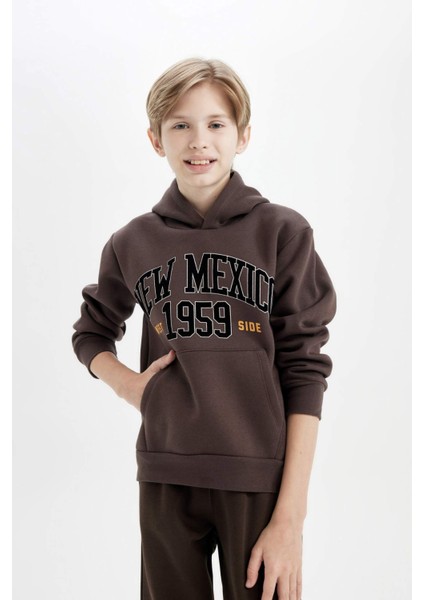 Erkek Çocuk Baskılı Kapüşonlu Kanguru Cepli Sweatshirt D3055A824WN