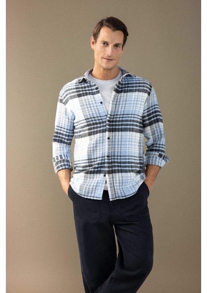 Regular Fit Kareli Oduncu Flanel Uzun Kollu Gömlek S9275AZ24AU