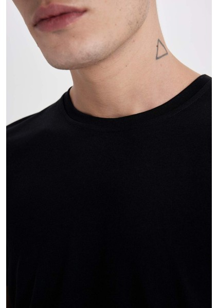 Long Muscle Fit Bisiklet Yaka Basic Düz Kısa Kollu Siyah Tişört N2104AZ25SP