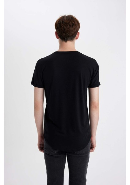 Long Muscle Fit Bisiklet Yaka Basic Düz Kısa Kollu Siyah Tişört N2104AZ25SP