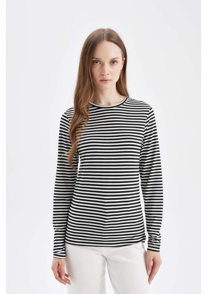 Bisiklet Yaka Çizgili Uzun Kollu Tişört D5492AX24AU