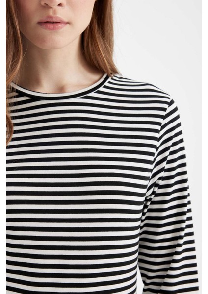 Bisiklet Yaka Çizgili Uzun Kollu Tişört D5492AX24AU