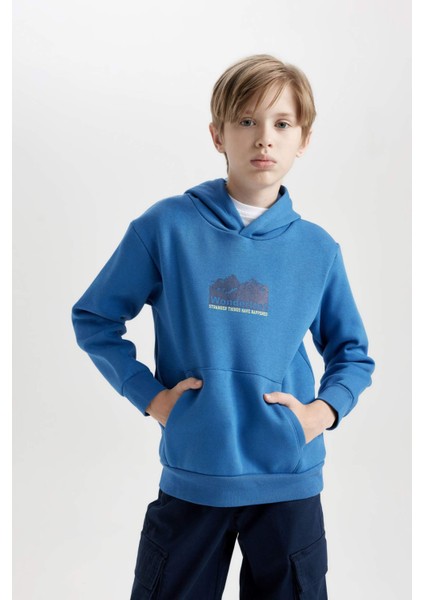 Erkek Çocuk Kapüşonlu Sırt Baskılı Cepli Sweatshirt D3052A824WN