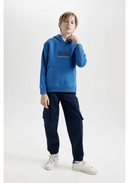 Erkek Çocuk Kapüşonlu Sırt Baskılı Cepli Sweatshirt D3052A824WN