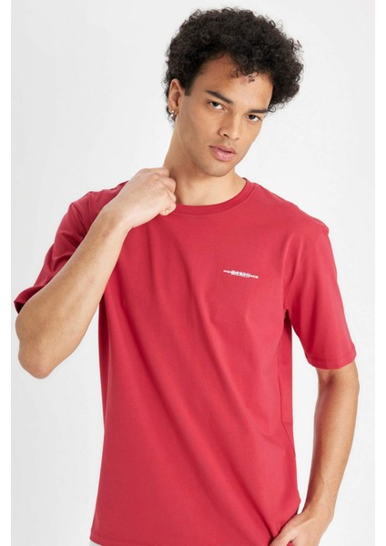 Regular Fit Bisiklet Yaka Baskılı Pamuklu Kısa Kollu Tişört B5077AX24AU