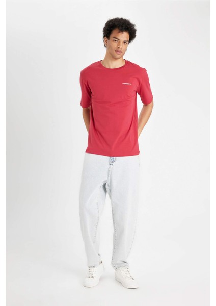 Regular Fit Bisiklet Yaka Baskılı Pamuklu Kısa Kollu Tişört B5077AX24AU