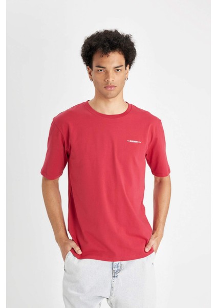 Regular Fit Bisiklet Yaka Baskılı Pamuklu Kısa Kollu Tişört B5077AX24AU