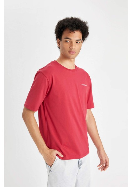 Regular Fit Bisiklet Yaka Baskılı Pamuklu Kısa Kollu Tişört B5077AX24AU