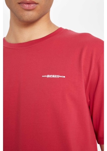 Regular Fit Bisiklet Yaka Baskılı Pamuklu Kısa Kollu Tişört B5077AX24AU