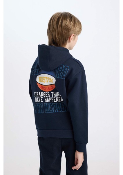 Erkek Çocuk Lacivert Kapüşonlu Sırt Baskılı Sweatshirt D3048A824WN