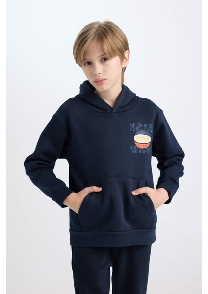 Erkek Çocuk Lacivert Kapüşonlu Sırt Baskılı Sweatshirt D3048A824WN