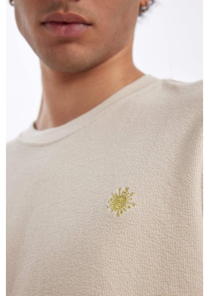 %100 Pamuk Oversize Geniş Kalıp Bisiklet Yaka Baskılı Kısa Kollu Tişört C0151AX24AU