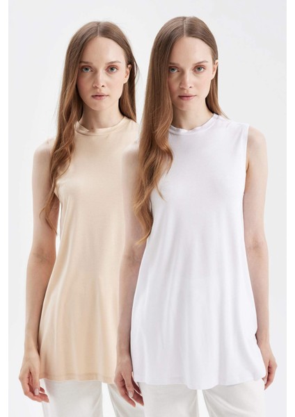Regular Fit Kolsuz 2'li Basic Tişört Tunik