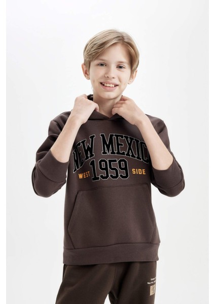 Erkek Çocuk Baskılı Kapüşonlu Kanguru Cepli Sweatshirt D3055A824WN