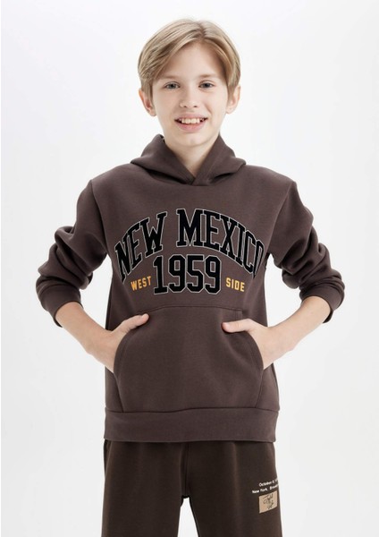Erkek Çocuk Baskılı Kapüşonlu Kanguru Cepli Sweatshirt D3055A824WN