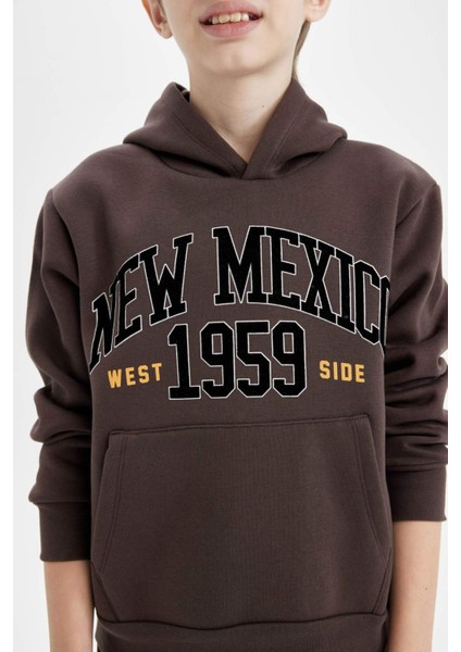 Erkek Çocuk Baskılı Kapüşonlu Kanguru Cepli Sweatshirt D3055A824WN