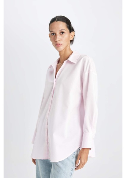 Oversize Geniş Kalıp Basic Düz Oxford Uzun Kollu Gömlek C4597AX24AU