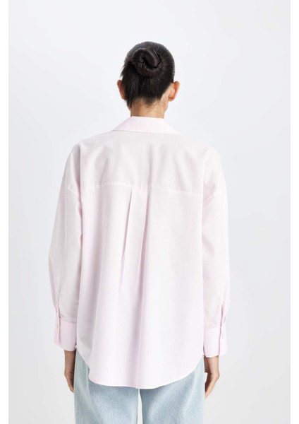 Oversize Geniş Kalıp Basic Düz Oxford Uzun Kollu Gömlek C4597AX24AU