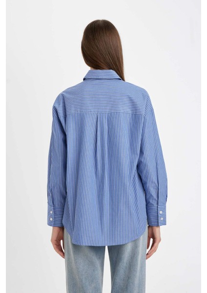 Oversize Geniş Kalıp Çizgili Poplin Uzun Kollu Gömlek D4899AX24AU