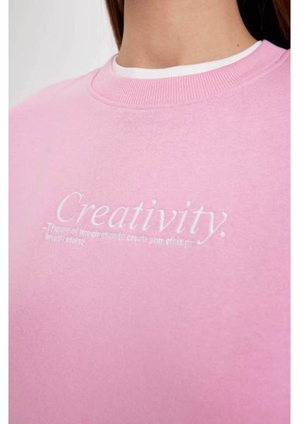 Relax Fit Bisiklet Yaka Baskılı Kalın Sweatshirt D3135AX24WN