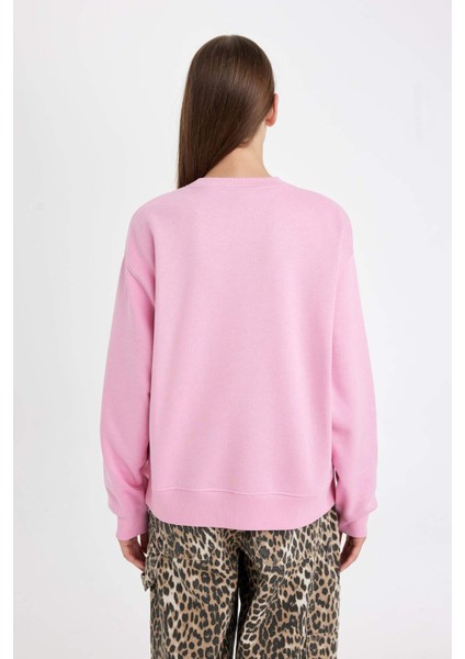 Relax Fit Bisiklet Yaka Baskılı Kalın Sweatshirt D3135AX24WN