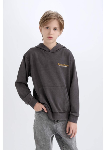 Erkek Çocuk Kapüşonlu Sırt Baskılı Sweatshirt D3060A824WN