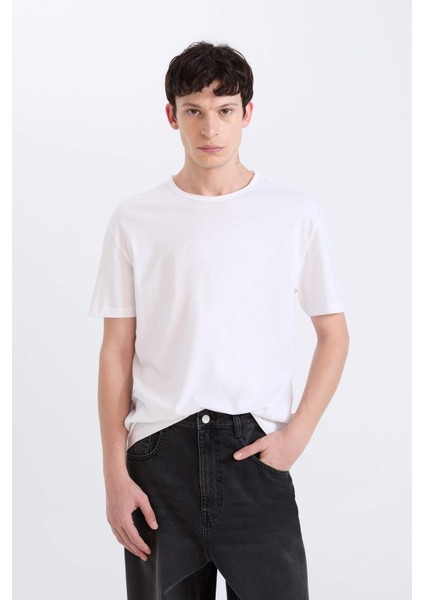 %100 Pamuk Regular Fit Bisiklet Yaka Kısa Kollu Ağır Kumaş Tişört D5481AX25SP