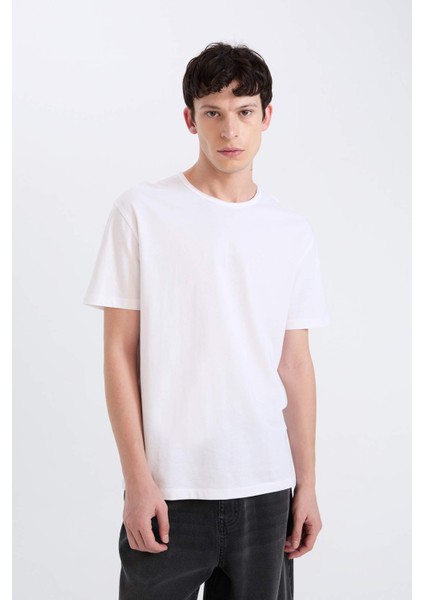 %100 Pamuk Regular Fit Bisiklet Yaka Kısa Kollu Ağır Kumaş Tişört D5481AX25SP