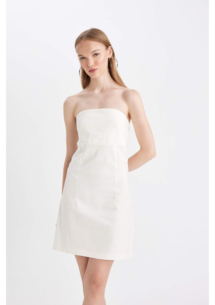 Straplez Bengalin Beyaz Mini Elbise D4193AX24HS