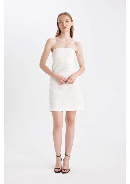 Straplez Bengalin Beyaz Mini Elbise D4193AX24HS